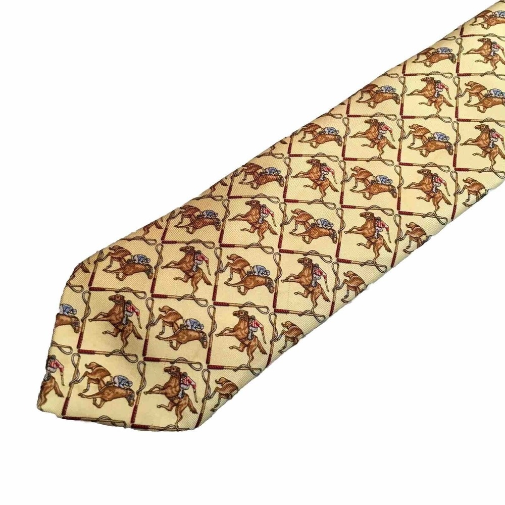 Benjamin James Makers & Merchants Mens 100% Silk Necktie Yellow Horse Jockey Tie